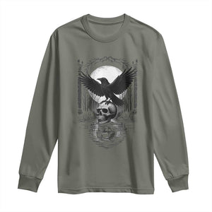 Gothic Raven On Skull With Full Moon Long Sleeve Shirt TS12 Military Green Print Your Wear