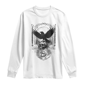 Gothic Raven On Skull With Full Moon Long Sleeve Shirt TS12 White Print Your Wear