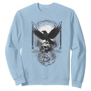 Gothic Raven On Skull With Full Moon Sweatshirt TS12 Light Blue Print Your Wear