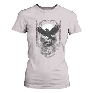 Gothic Raven On Skull With Full Moon T Shirt For Women TS12 Ice Gray Print Your Wear