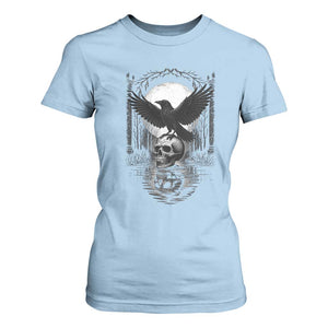 Gothic Raven On Skull With Full Moon T Shirt For Women TS12 Light Blue Print Your Wear