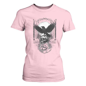 Gothic Raven On Skull With Full Moon T Shirt For Women TS12 Light Pink Print Your Wear
