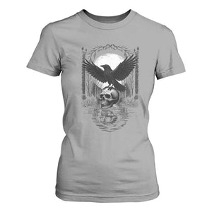 Gothic Raven On Skull With Full Moon T Shirt For Women TS12 Sport Gray Print Your Wear