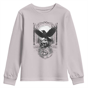 Gothic Raven On Skull With Full Moon Youth Sweatshirt TS12 Ice Gray Print Your Wear