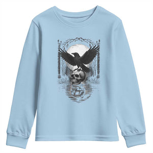 Gothic Raven On Skull With Full Moon Youth Sweatshirt TS12 Light Blue Print Your Wear
