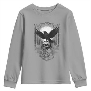 Gothic Raven On Skull With Full Moon Youth Sweatshirt TS12 Sport Gray Print Your Wear