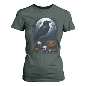 Halloween Gothic Raven T Shirt For Women Full Moon Horror Art TS12 Dark Forest Green Print Your Wear