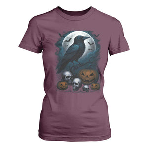 Halloween Gothic Raven T Shirt For Women Full Moon Horror Art TS12 Maroon Print Your Wear