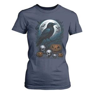 Halloween Gothic Raven T Shirt For Women Full Moon Horror Art TS12 Navy Print Your Wear