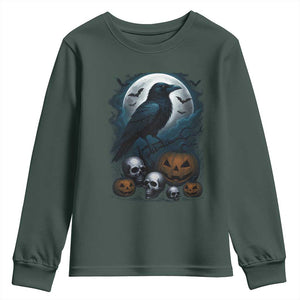 Halloween Gothic Raven Youth Sweatshirt Full Moon Horror Art TS12 Dark Forest Green Print Your Wear
