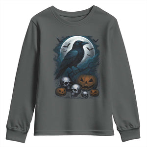 Halloween Gothic Raven Youth Sweatshirt Full Moon Horror Art TS12 Dark Heather Print Your Wear