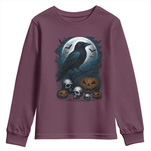 Halloween Gothic Raven Youth Sweatshirt Full Moon Horror Art TS12 Maroon Print Your Wear