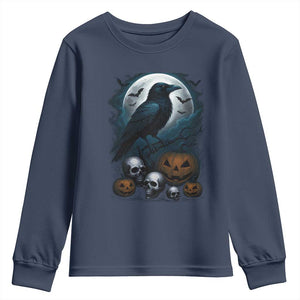 Halloween Gothic Raven Youth Sweatshirt Full Moon Horror Art TS12 Navy Print Your Wear