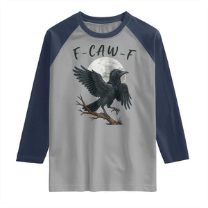 Funny Raven Bird Full Moon Art F Caw F Joke Raglan Shirt TS12 Sport Gray Navy Print Your Wear