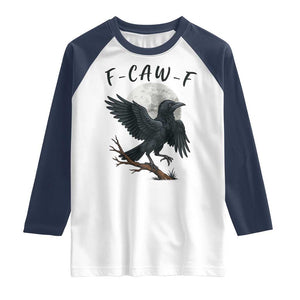 Funny Raven Bird Full Moon Art F Caw F Joke Raglan Shirt TS12 White Navy Print Your Wear