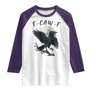 Funny Raven Bird Full Moon Art F Caw F Joke Raglan Shirt TS12 White Purple Print Your Wear