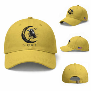 Funny Raven Bird Baseball Cap F Caw F Joke Moon Sarcastic Humor Art TS12 Baseball Cap Universal Fit Yellow Print Your Wear