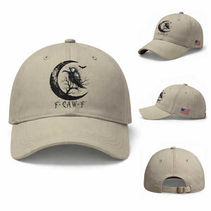 Funny Raven Bird Baseball Cap F Caw F Joke Moon Sarcastic Humor Art TS12 Baseball Cap Universal Fit Beige Print Your Wear