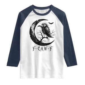 Funny Raven Bird Raglan Shirt F Caw F Joke Moon Sarcastic Humor Art TS12 White Navy Print Your Wear