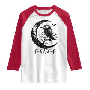 Funny Raven Bird Raglan Shirt F Caw F Joke Moon Sarcastic Humor Art TS12 White Red Print Your Wear
