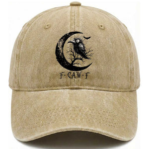 Funny Raven Bird Washed Cotton Baseball Cap F Caw F Joke Moon Sarcastic Humor Art TS12 Print Your Wear