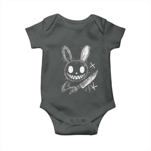 Funny Creepy Bunny With Knife Baby Onesie Cute Horror Aesthetic TS12 Dark Heather Print Your Wear