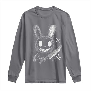 Funny Creepy Bunny With Knife Long Sleeve Shirt Cute Horror Aesthetic TS12 Charcoal Print Your Wear