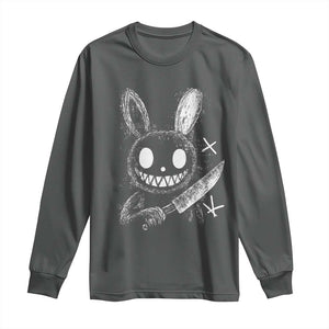 Funny Creepy Bunny With Knife Long Sleeve Shirt Cute Horror Aesthetic TS12 Dark Heather Print Your Wear