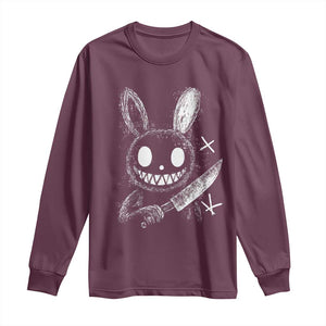 Funny Creepy Bunny With Knife Long Sleeve Shirt Cute Horror Aesthetic TS12 Maroon Print Your Wear