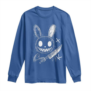Funny Creepy Bunny With Knife Long Sleeve Shirt Cute Horror Aesthetic TS12 Royal Blue Print Your Wear