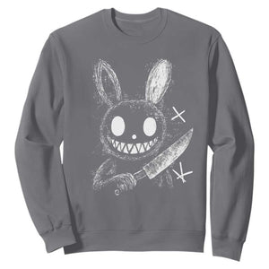Funny Creepy Bunny With Knife Sweatshirt Cute Horror Aesthetic TS12 Charcoal Print Your Wear