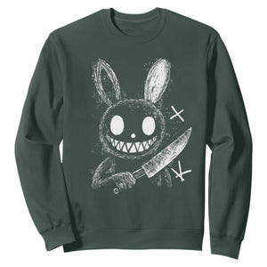 Funny Creepy Bunny With Knife Sweatshirt Cute Horror Aesthetic TS12 Dark Forest Green Print Your Wear