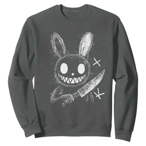 Funny Creepy Bunny With Knife Sweatshirt Cute Horror Aesthetic TS12 Dark Heather Print Your Wear