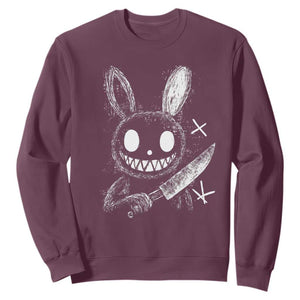 Funny Creepy Bunny With Knife Sweatshirt Cute Horror Aesthetic TS12 Maroon Print Your Wear