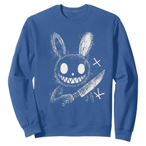 Funny Creepy Bunny With Knife Sweatshirt Cute Horror Aesthetic TS12 Royal Blue Print Your Wear