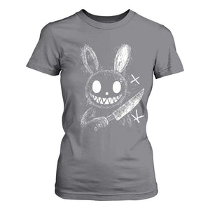 Funny Creepy Bunny With Knife T Shirt For Women Cute Horror Aesthetic TS12 Charcoal Print Your Wear