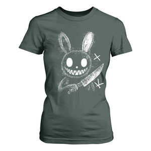 Funny Creepy Bunny With Knife T Shirt For Women Cute Horror Aesthetic TS12 Dark Forest Green Print Your Wear