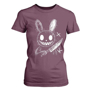 Funny Creepy Bunny With Knife T Shirt For Women Cute Horror Aesthetic TS12 Maroon Print Your Wear