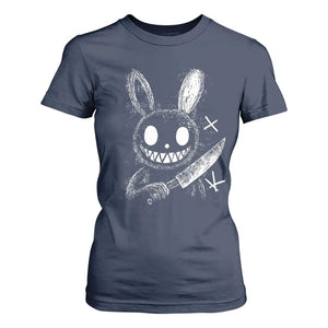 Funny Creepy Bunny With Knife T Shirt For Women Cute Horror Aesthetic TS12 Navy Print Your Wear