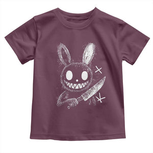 Funny Creepy Bunny With Knife Toddler T Shirt Cute Horror Aesthetic TS12 Maroon Print Your Wear