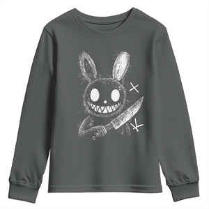 Funny Creepy Bunny With Knife Youth Sweatshirt Cute Horror Aesthetic TS12 Dark Heather Print Your Wear