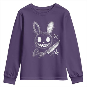 Funny Creepy Bunny With Knife Youth Sweatshirt Cute Horror Aesthetic TS12 Purple Print Your Wear