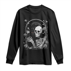 Funny Full Moon Horror Art Long Sleeve Shirt Skeleton Hug Maine Coon Cat TS12 Black Print Your Wear