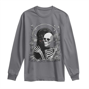 Funny Full Moon Horror Art Long Sleeve Shirt Skeleton Hug Maine Coon Cat TS12 Charcoal Print Your Wear