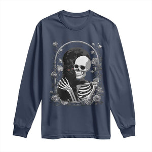 Funny Full Moon Horror Art Long Sleeve Shirt Skeleton Hug Maine Coon Cat TS12 Navy Print Your Wear