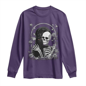 Funny Full Moon Horror Art Long Sleeve Shirt Skeleton Hug Maine Coon Cat TS12 Purple Print Your Wear