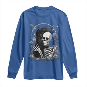 Funny Full Moon Horror Art Long Sleeve Shirt Skeleton Hug Maine Coon Cat TS12 Royal Blue Print Your Wear