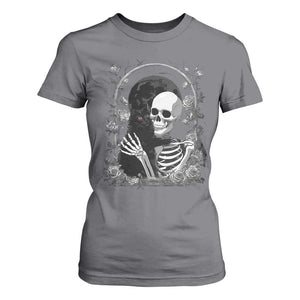 Funny Full Moon Horror Art T Shirt For Women Skeleton Hug Maine Coon Cat TS12 Charcoal Print Your Wear