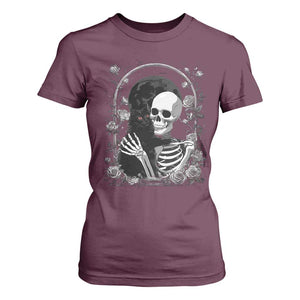 Funny Full Moon Horror Art T Shirt For Women Skeleton Hug Maine Coon Cat TS12 Maroon Print Your Wear