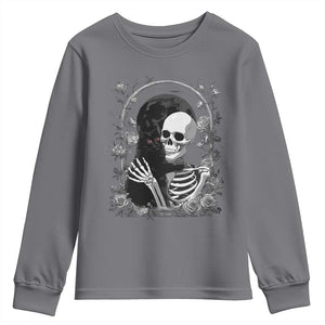 Funny Full Moon Horror Art Youth Sweatshirt Skeleton Hug Maine Coon Cat TS12 Charcoal Print Your Wear